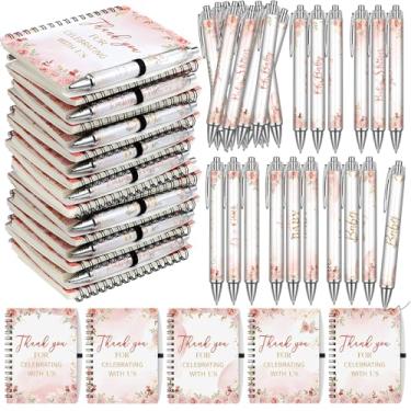 Imagem de Skyygemm Conjunto de 30 lembrancinhas florais para chá de bebê, presentes para convidados, inclui caderno floral pequeno espiral grande flor retrátil caneta esferográfica tinta preta para chá de bebê