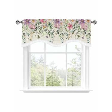 Imagem de Saia floral de folhas de eucalipto para janelas com bolso de haste 45,7 cm de comprimento para cozinha, casa de fazenda, sanefas de janela de verão para quarto, sala de estar, 137 cm L x 45,7 cm C com