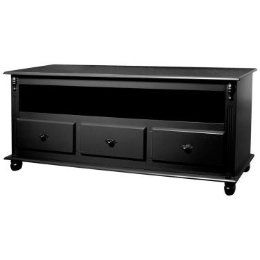 Imagem de Rack Tv 3 Gavetas Nicho e Tampo de Madeira 501 Laca Preta