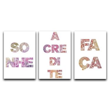 Imagem de Kit Placas Quadros Decorativos 3 pçs 20x30 sonhe acredite