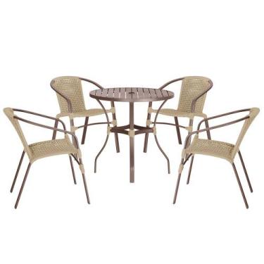 Imagem de 04 Cadeiras Floripa e Mesa Roma 100Cm Marrom e Corda Nautica Trama Ori