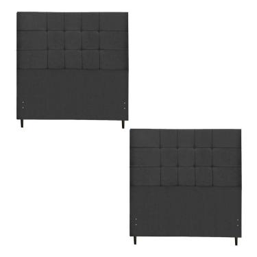 Imagem de Kit Cabeceira Barcelona Estofada Casal 144Cm Preto Botão Tecido + Cabeceira Barcelona Solteiro 94Cm Preto 