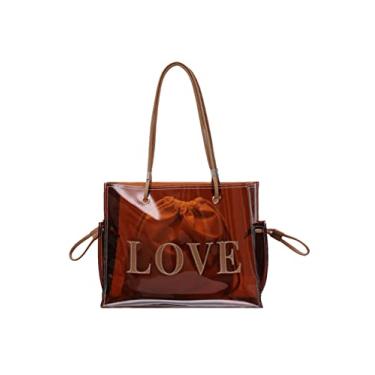 Imagem de SMALLBLUER Bolsa feminina transparente de gelatina bolsa de ombro com letras de grande capacidade, Café, One Size