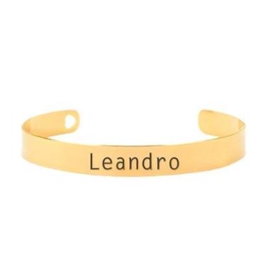 Imagem de Bracelete Personalizado Gravação Nome Leandro Banhado Ouro 18K - 999003201-Feminino