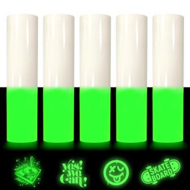 Imagem de SHOYISI Adesivo De Vinil Com Transferência Térmica Que Brilha No Escuro, Para Passar A Ferro, Pacote 5 Unidades, 30 Cm X 21 Cm, Pu Htv, Cor Fluorescente Luminosa Camisas (Brilhante - Branco Verde)