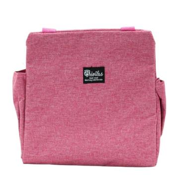 Imagem de Bolsa Térmica para Marmita e Lanche, 25x25x14cm, Rosa, com Alça e Bolsos Laterais