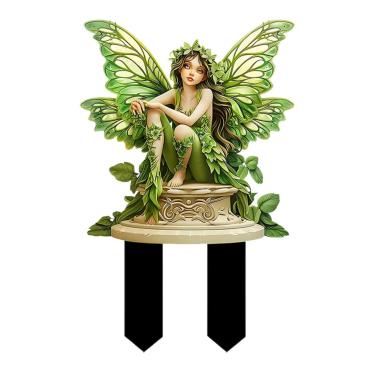 Imagem de Ioensy Estacas de jardim Estacas de pátio Versáteis e fáceis de usar Presente 2D Decoração de elfo Enfeites para decoração de gramado de parque Pátio externo