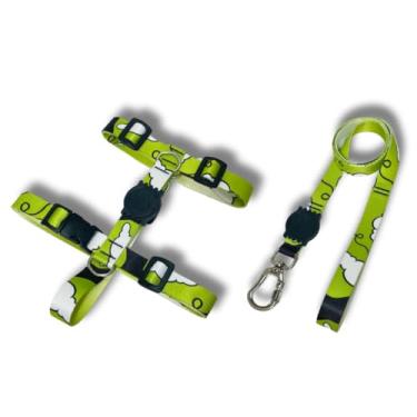 Imagem de Coleira Peitoral Tipo H para Cães - Anti-Puxão com Guia de 1,10m | Varias Estampas (Verde Nuvens,G)