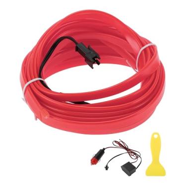 Imagem de A ABSOPRO Cabo de fio EL de 5 m LED com cordão luminoso, faixa de iluminação interior de carro, luz neon flexível para decoração de carro, isqueiro (12 v), rosa