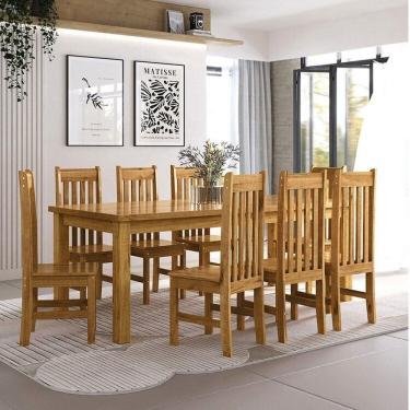 Imagem de Conjunto Sala de Jantar Mesa Retangular 220cm com 8 Cadeiras em Madeira Maciça Creta Espresso Móveis Nogueira