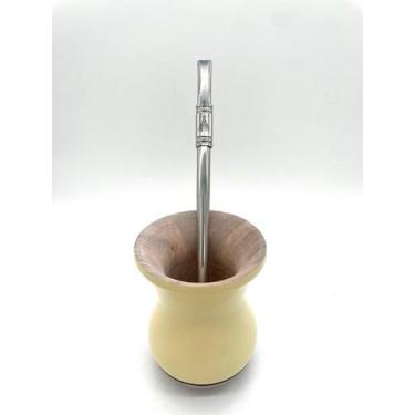 Imagem de Kit: Cuia de Madeira + Bomba Inox + Brinde - Michelon, Bege