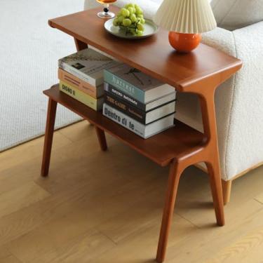 Imagem de COZYMATIC Fadzai Mesa de console de madeira maciça, mesa de sofá, mesa de sofá com prateleira de armazenamento para entrada, corredor, sala de estar, quarto, escritório (cereja)