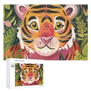 Imagem de Quebra-cabeça para adultos 1000 peças quebra-cabeça desafiador tigre e flores com letras na parte de trás quebra-cabeça personalizado perfeito para noites de jogo