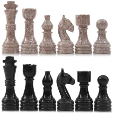 Imagem de Marble Chess Pieces 3.5 Inch King Handmade Oceanic and Black 32 Chess Figures for Board Games, Suitable for Travel Chess Game