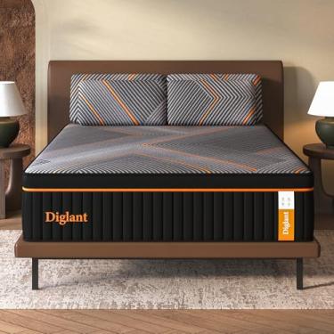 Imagem de DIGLANT Colchão completo, colchão híbrido macio de 35,5 cm, espuma viscoelástica com molas de bolso individuais, colchão de pelúcia para alívio de pressão, certificado CertiPUR-US, suporte de borda