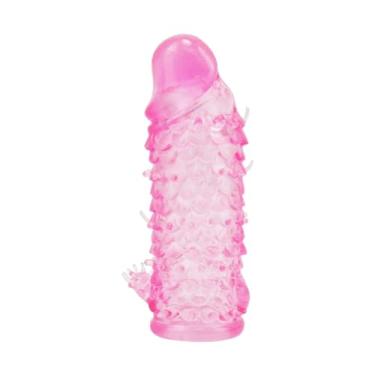 Imagem de Capa Peniana Extensora com Textura, 14 cm, Rosa, com Nódulos Massageadores