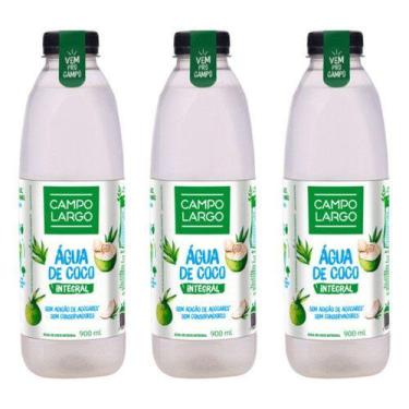 Imagem de Água de Coco Integral Campo Largo 900ml  Kit com 3 Unidades  Hidrataçã