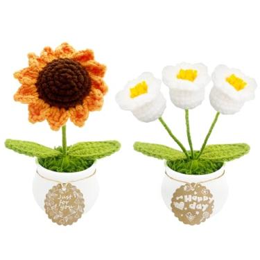 Imagem de Boneca de suporte emocional de crochê, flor tricotada feita à mão, decoração de mesa com cartão, presente para a mamãe