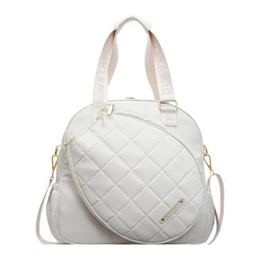 Imagem de Vaveren Bolsa de badminton multifuncional leve com alça de ombro ajustável para homens e mulheres, bolsa grande de tênis, de ombro, Branco