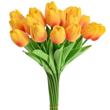 Imagem de AmazCozy Flores artificiais de tulipa 34 cm, decoração de casamento, buquê, simulação, arte floral artificial (20 peças) (vermelho)