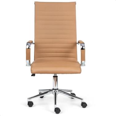 Imagem de Cadeira Presidente Escritório Giratória P305 Prime.Office Estilo Charles Eames Esteirinha Couro PU Sistema Relax Rodízio Silicone Regulagem Altura – Preta/Bege/Caramelo (Bege)