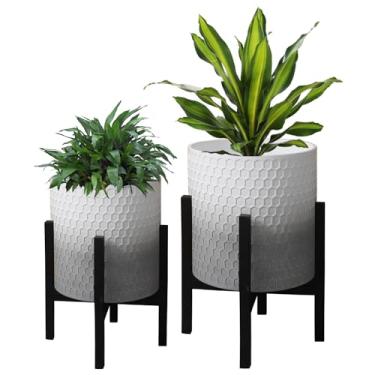 Imagem de Vaso de plantas com suporte de 25 e 30 cm, vaso decorativo de favo de mel com suporte, vasos de flores internos e externos com orifícios de drenagem, vaso de jardim moderno para planta de cobra
