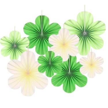 Imagem de 9 peças para ventiladores de papel, flores, decorações de papel verde, leques florais, enfeites de pendurar para aniversário, chá de bebê, casamento, chá de panela, primavera, verão, artigos de festa