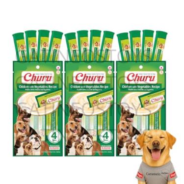 Imagem de Petisco Para Cães Churu Ultra Premium Alimento Natural - Sachê Purê Saudável Churu Dog - Sabor Frango e Vegetais - 12 tubos - 14g cada