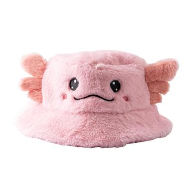 Imagem de Elallin Bucket Hat Cute Axolotl Fluffy Animal Embroidered Warm Fisherman Sun Hat Cap for Party Costume Women Men Gifts (Pink, Medium)