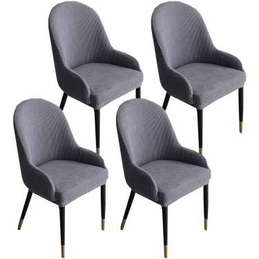Imagem de Capa De Cadeira Jacquard, Capa De Cadeira De Sala De Jantar Com Encosto Curvo Capa De Banco De Bar Removível Lavável Protetor De Cadeira De Asa Para Festa De Banquete De Cozinha, Light Grey, 6 Pcs