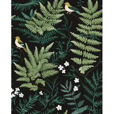 Imagem de Papel de parede de folha verde escuro descasque e cole 44,2 cm x 299,7 cm papel de contato floral preto selva botânica autoadesivo à prova d'água floresta tropical para quarto, paredes, prateleiras