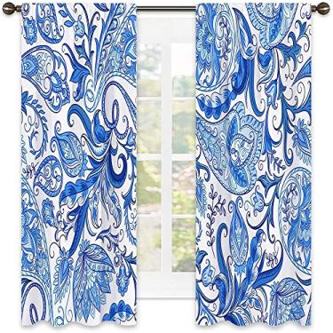 Imagem de Cortinas blackout Paisley 90%, estampa de design de arte paisley, cortinas blackout com absorção de som para decoração de sala de jantar/festa, L 106 x C 150 cm