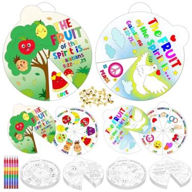 Imagem de Cinrobiye 24 Sets Fruit of The Spirit Coloring Craft Kit Color Bible Wheel Crafts Religious Holy Week Sunday School Jesus Last Week Art Activities for VBS Home Family School Classroom Party Favors
