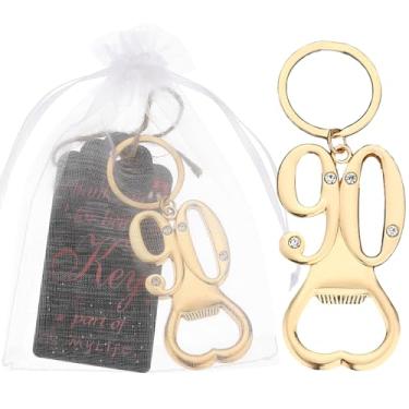 Imagem de 12 peças, chaveiro de ouro 90, abridor de garrafas, lembrancinhas de festa de 90 anos, 90 abridores de garrafas de cerveja, lembranças de 90 aniversários, presentes de devolução para convidados