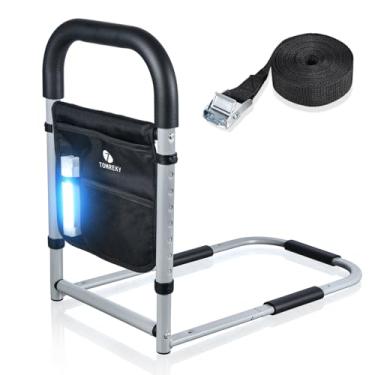 Imagem de Trilhos de cama para adultos idosos auxiliam na segurança com luz de movimento para idosos Barra de mão com bolso de armazenamento Estabilizador de patente com alça de fixação, suporta até 136 kg