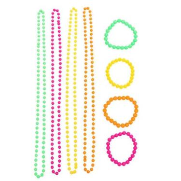 Imagem de LittleFathand Conjunto de 8 peças de colar de contas neon dos anos 70 anos 80 colar de contas de néon vintage pulseira de contas de néon para mulheres e homens dançando joias presente