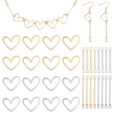 Imagem de PH PandaHall Brincos banhados a ouro 18 quilates, 60 peças, conectores de adesivos, ligando adesivos e elos de joias, 16 peças, berloques de moldura de coração para fazer joias no dia dos namorados