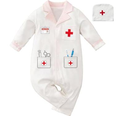 Imagem de Zusnxaxe Fantasia de bebê recém-nascido menino menina uniforme astronauta morcego roupas Ropmer prisioneiro com chapéu longo, Branco, 3-6 Months