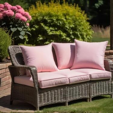 Imagem de FEVERQIYI Capas de almofada rosa à prova d'água para ambientes externos, 56 x 55 cm, para pátio, decorativas, linho, texturizadas, casas de fazenda, conjunto de 2 fronhas para primavera, verão (sem