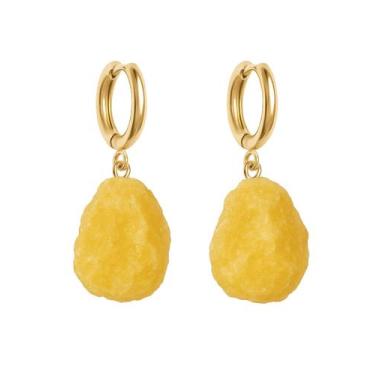 Imagem de Brinco de Argola Calcita Amarela - Cristal Natural, Banho Ouro 18k