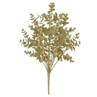 Imagem de Galho Natalino Dourado Glitter Eucalipto Enfeite P Arvore Natal - DEA