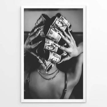 Imagem de Arte de parede moderna preto e branco rolos de cabelo de dinheiro de luxo pôster de mulher negra retrô ousado feminino moda Hypebeast impressão para quarto vestir sala de estar dormitório decoração 40