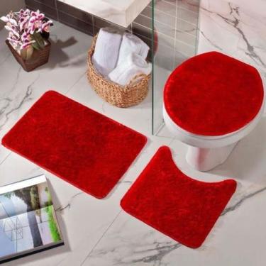 Imagem de Tapete para banheiro kit 3 pçs antiderrapante algodão - MIRIAM, VERMEL