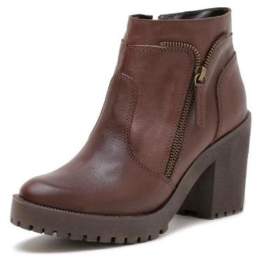 Imagem de Bota Coturno Tratorada Feminina Cano Medio Salto Alto Grosso Ziper Lat