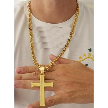 Imagem de Cordão Banhado A Ouro 18K Imperador 10Mm Com Pingente Cruz - Mk Jóias