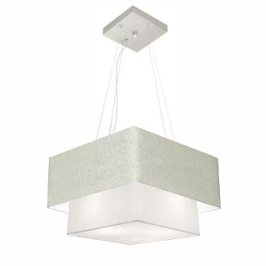 Imagem de Lustre Pendente Duplo Quadrado Vivare Md-4157 Cúpula em Tecido 40x35cm Rustico Cinza / Branco - Bivolt