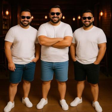 Imagem de Kit 3 Bermudas JEANS MASCULINA LISA Plus Size Grande Tamanho 44 46 48 