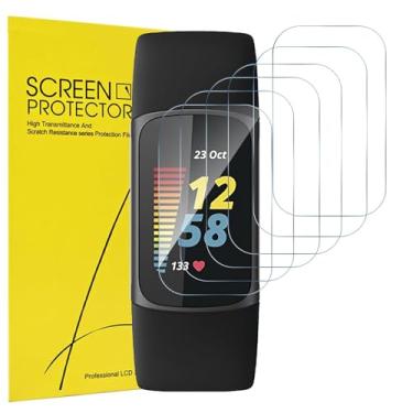 Imagem de Pacote com 6 películas antiarranhões para Fitbit Charge 6, película flexível de TPU para Fitbit Charge 5, capa protetora transparente HD compatível com smartwatch Fitbit Charge 5/6