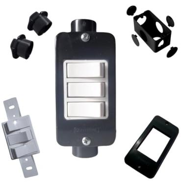 Imagem de KIT Interruptor Triplo Branco + Condulete Sobrepor 4/2pol + Placa + Adaptadores 1/2pol (Preto)