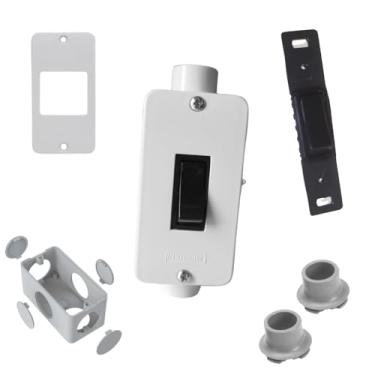 Imagem de KIT Interruptor Simples Preto + Condulete Sobrepor 4/2pol + Placa + Adaptadores 1/2pol (Branco)